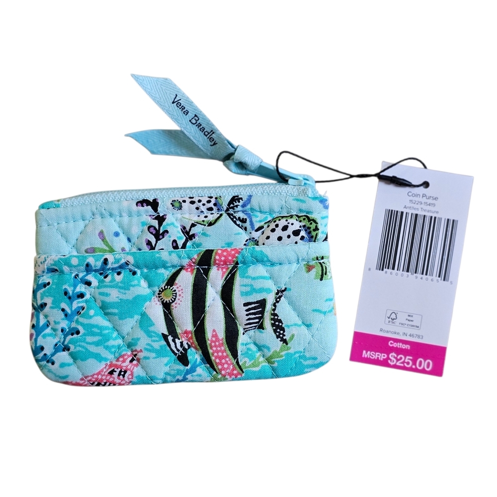 Vera Bradley Coin Purse Tropical Fish Antilles Treasure Hermit Crab Blue New